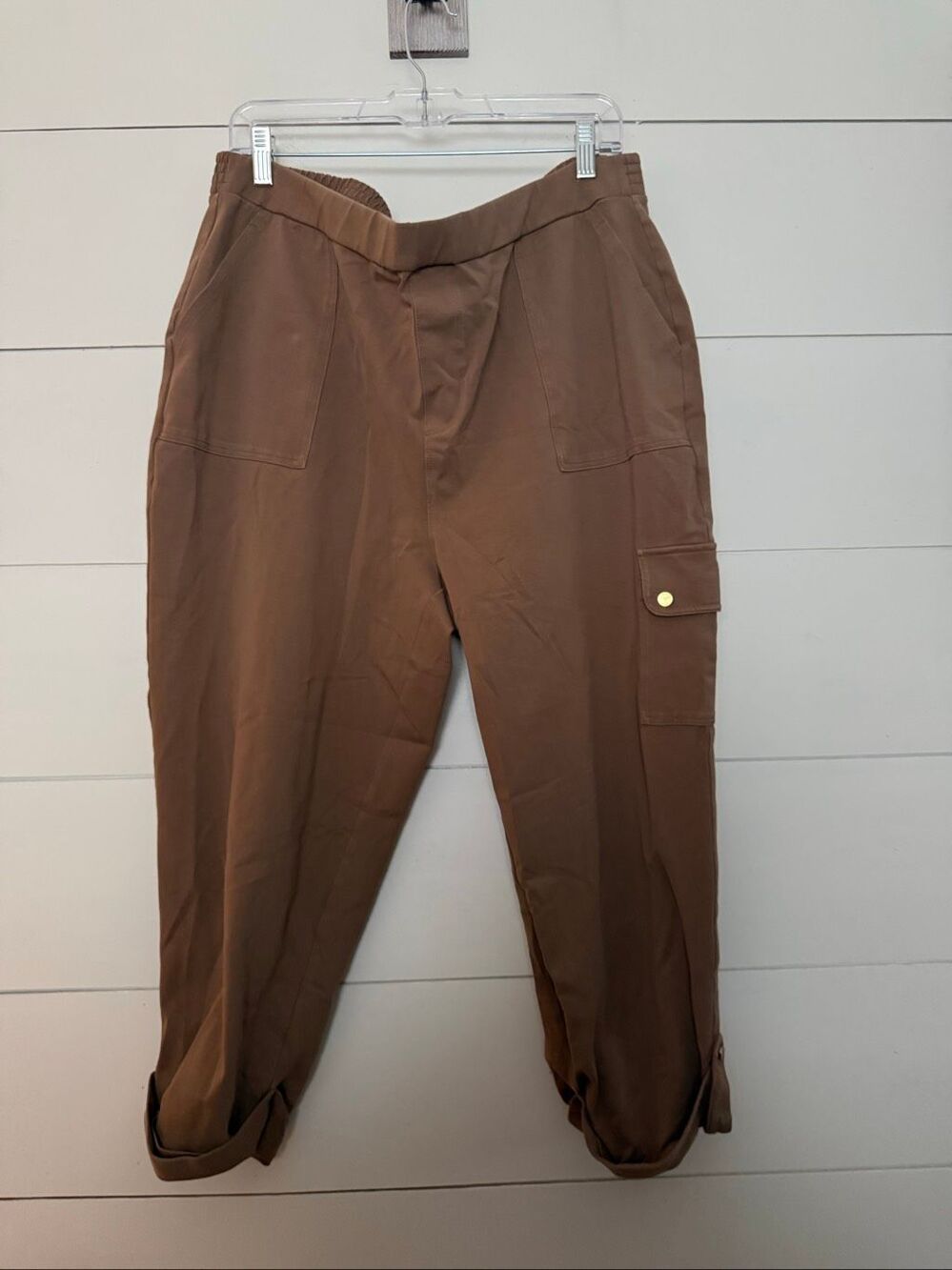 Susan Graver Women’s 1X Brown Cargo Jogger Sweatpants